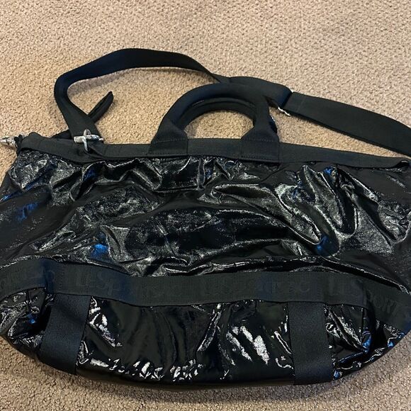 LeSportsac Black Shiny Double Strap Overnight Bag - Picture 1 of 6